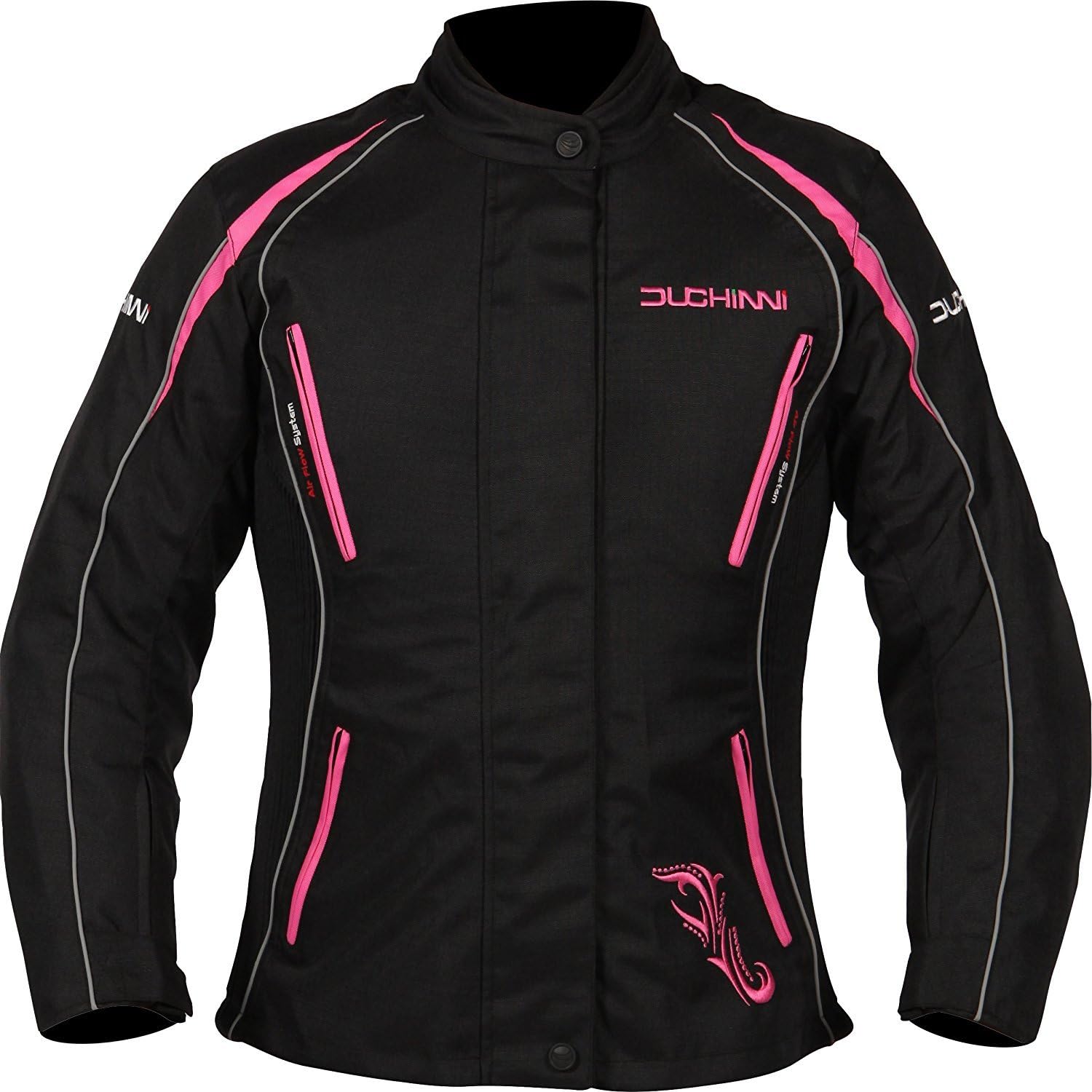 DUCHINNI Women's 4 Season Motorcycle Jacket (Black/Pink, US 12/UK 16)
