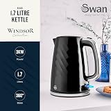 Swan Windsor Rapid Boil Kettle 1.7L 3KW Black with Filter & Cord Storage view 2