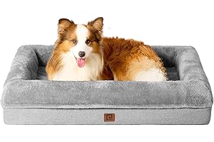 EHEYCIGA Memory Foam Orthopedic Dog Beds for Large Dogs with 100% Foam Bolsters, Grey, 38x30
