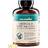 NatureWise Extra-Strength Omega 3 Fish Oil Supplement - 1000mg per Serving - 600 EPA & 400 DHA and Vitamin E - Support for Heart & Brain Health - Lemon Flavor, GMO-Free - 180 Softgels[3-Month Supply]