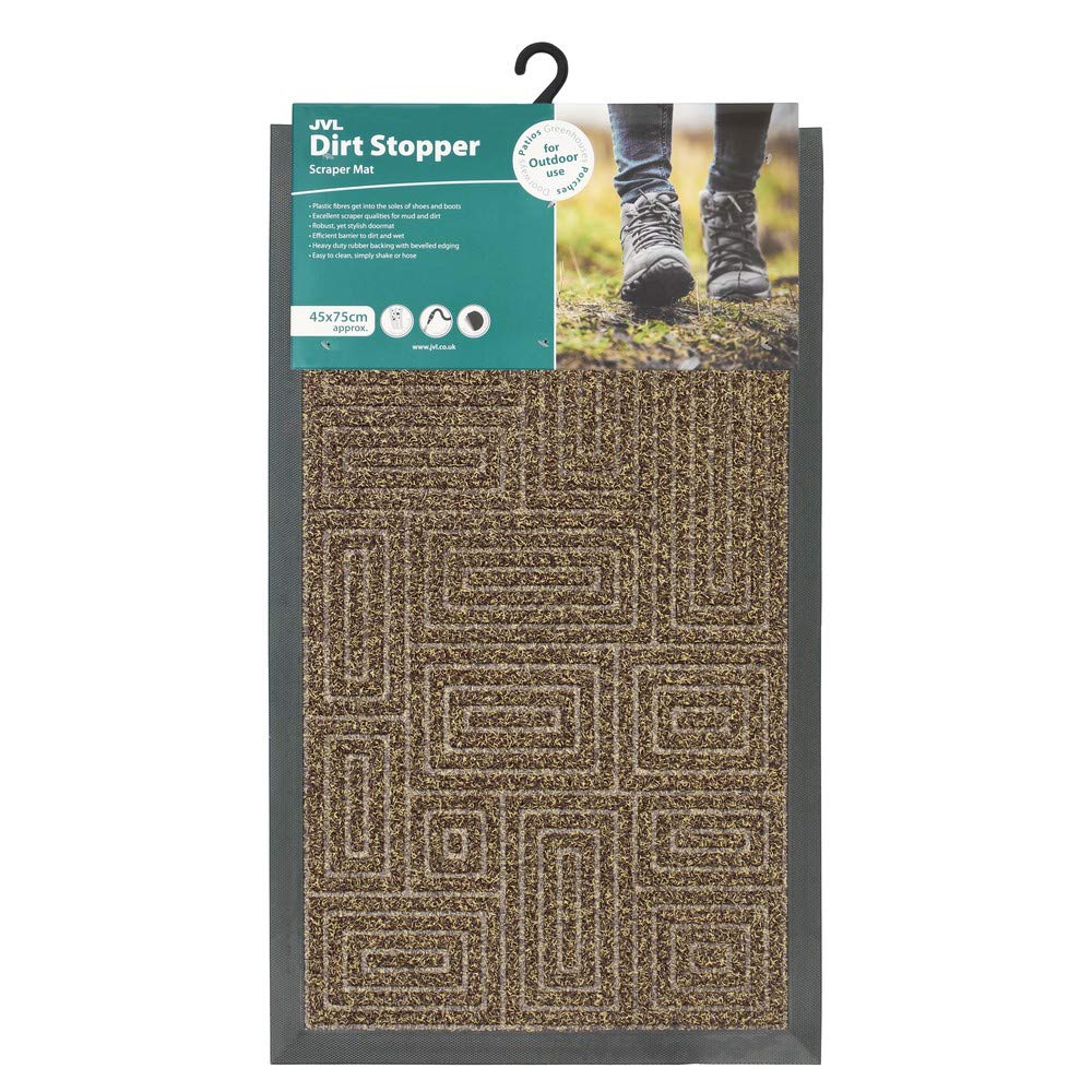 JVL Patterned Dirt Stopper Scraper Entrance Door Mat - Maze Design, 45 x 75cm, Brown