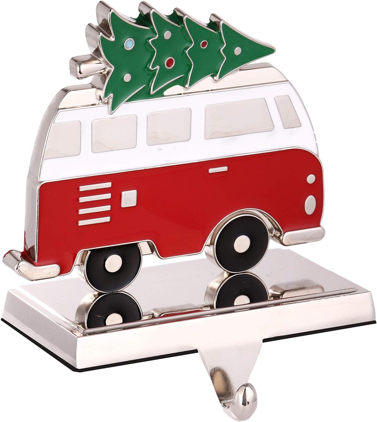 Ornament Hooks - Yuokwer Christmas Stocking Holder for Mantel Cute Bus with Christmas Tree Stocking Hanger Xmas Stocking Hooks Decorative Fireplace Stocking Holder for Mantelpiece Seasonal Decor (Bus)