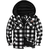 ZITY Boys Flannel Jacket Sherpa Lined Hoodies Zip Up Fleece Plaid Shirt Unisex Winter Coat Kids Outerwear 6-15 Years