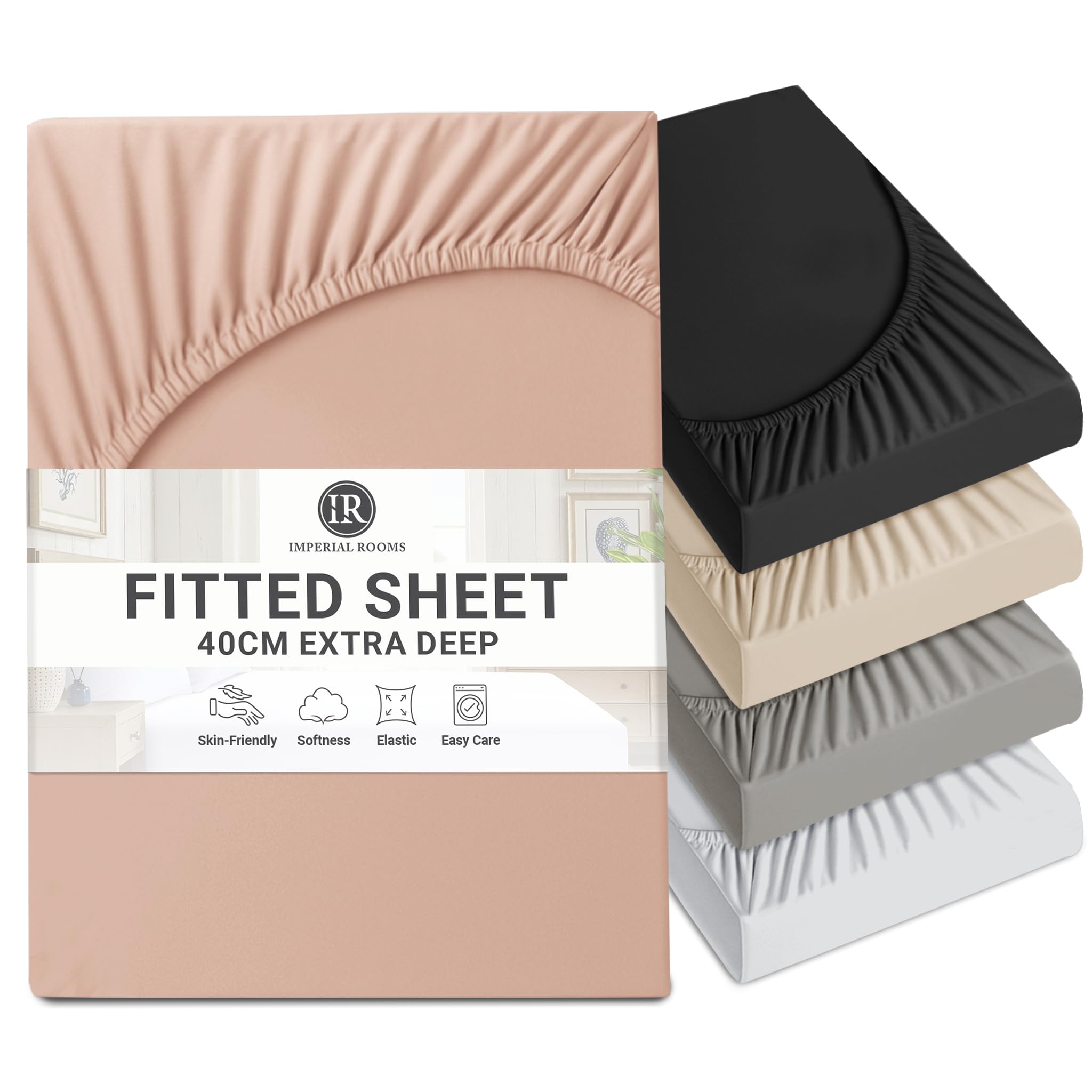 Imperial Rooms Fitted Sheet 40 Cm - Extra Deep Brushed Microfiber Bed Sheets Easy Care Soft Fitted Bed Sheet - Shrinkage and Fade Resistant (Peach, Double)