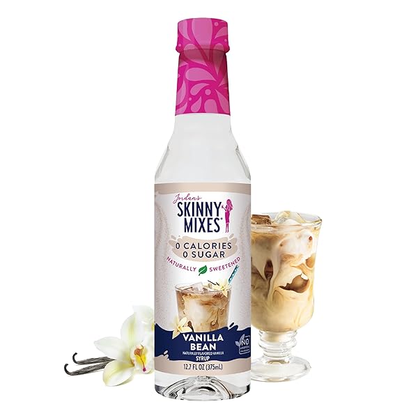 JORDAN’S SKINNY MIXES SYRUPS SUGAR FREE SYRUP, VANILLA BEAN SYRUP, 12.7 OZ, ZERO SUGAR AND ZERO CALORIE FLAVORING FOR COFFEE, PROTEIN SHAKE, COCKTAIL OR MOCKTAIL DRINKS AND MORE, NATURALLY SWEETENED LINE