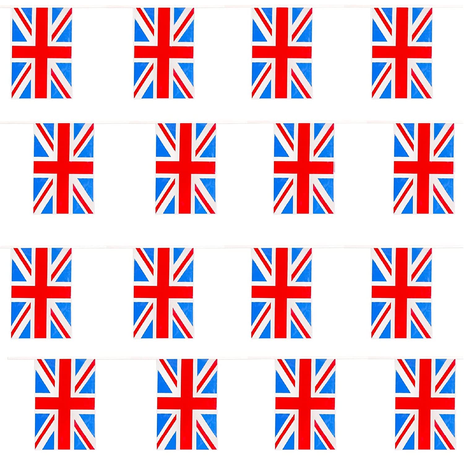 Union Jack Bunting - 30m 100ft - 72 Flag - Plastic all Weather Great Britain Bunting Decoration for Indoor Outdoor Sporting Events, Street Parties, Festivals and Celebrations VE DAY COMMONWEALTH