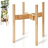 RAINBLELAND Indoor Plant Stand, Adjustable Wooden Tall Plant Stand, Indoor Planter Holder, Mid Century Modern Planter Outdoor