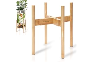 RAINBLELAND Indoor Plant Stand, Adjustable Wooden Tall Plant Stand, Indoor Planter Holder, Mid Century Modern Planter Outdoor Bamboo Holder, Fits 8 9 10 11 12 in Wide Basket, Expandable Pedestal Only