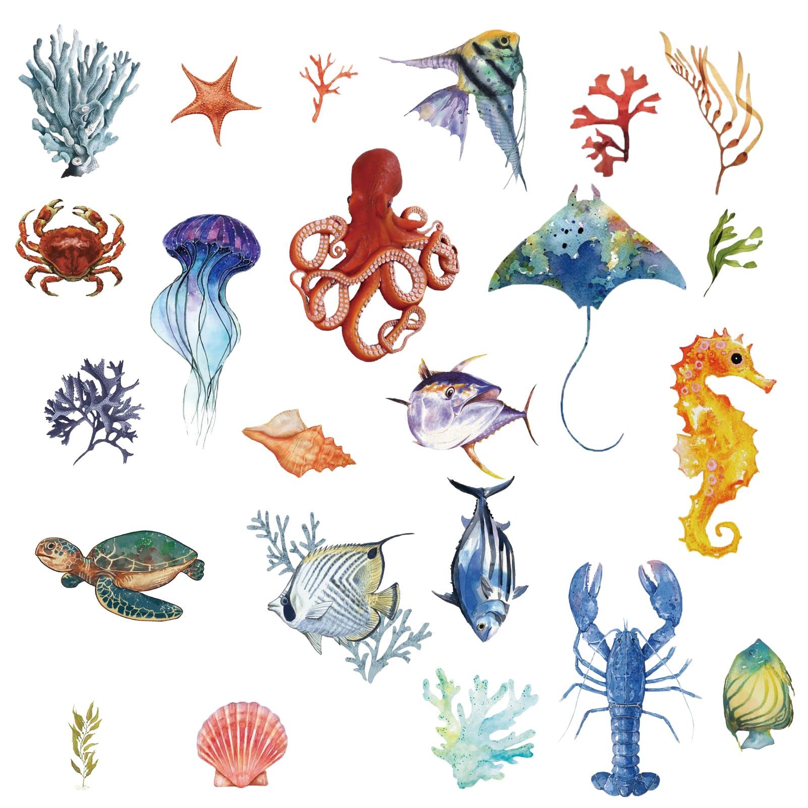 CRASPIRE Ocean Animal Rub on Transfer Stickers Under The Sea Window Stickers Waterproof Rub on Decals for Scrapbooking, DIY Crafts, Home Classroom Nursary Decor