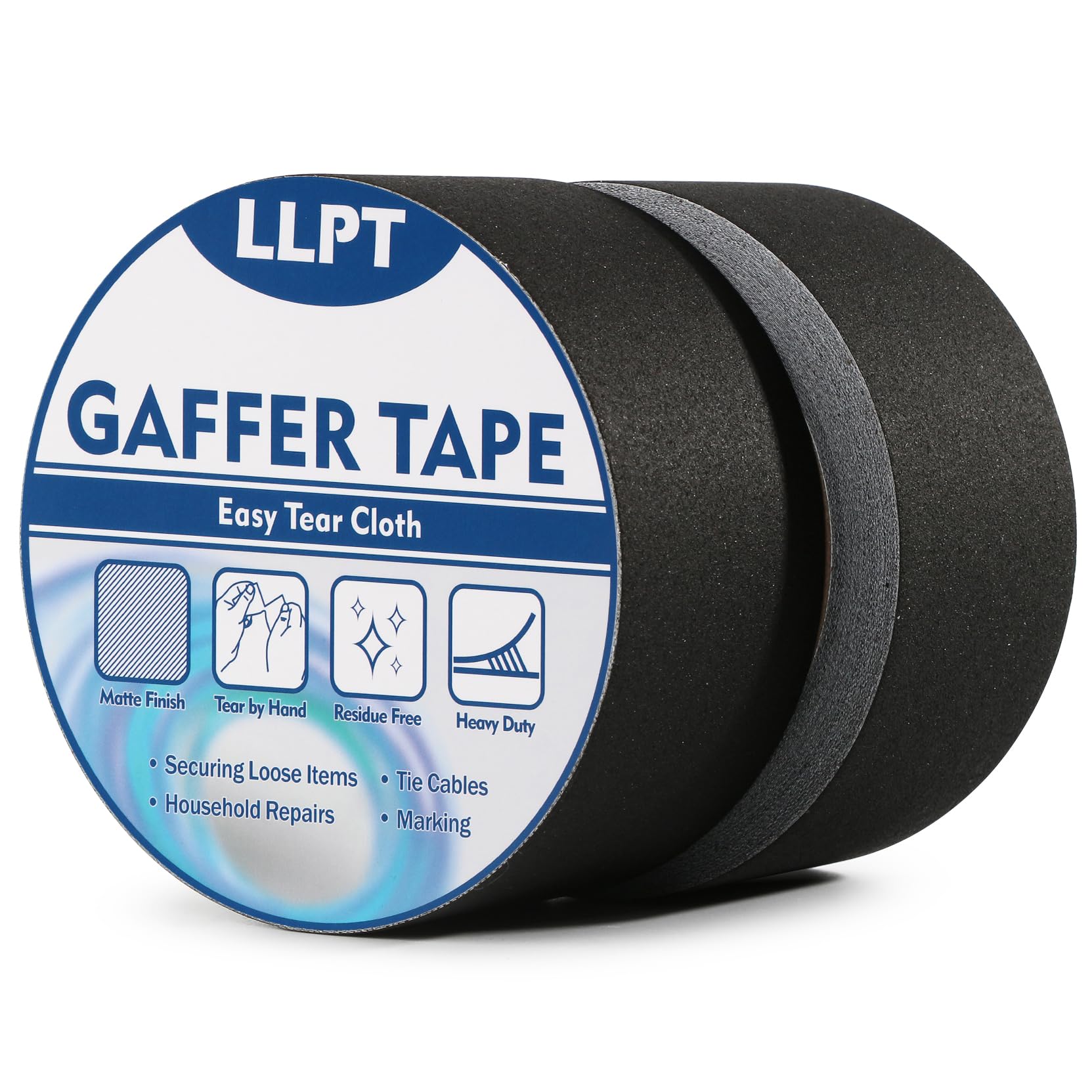 LLPT Gaffer Tape | Duct Tape | 2 Packs | 50mm x 15m | Black Heavy Duty Gaffing Tape | Matte Non Reflective Easy Tear Residue Free | for Cords Photography (PGT515P2BK)