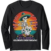 Day of The Dead Mexican Dia De Los Muertos Sugar Skull Long Sleeve T-Shirt
