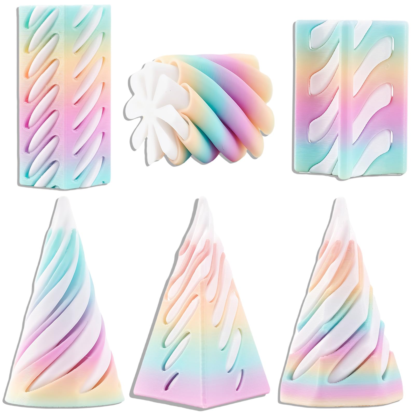 6 PCS 3D Printed Fidget Toy, Fidget Toys for teen, spiral cone fidget toy Rainbow Spiral Fidget Toys Set Desk Toys for Stress, Desk Decor Suitablel for Concentration for Hands-On Engagement