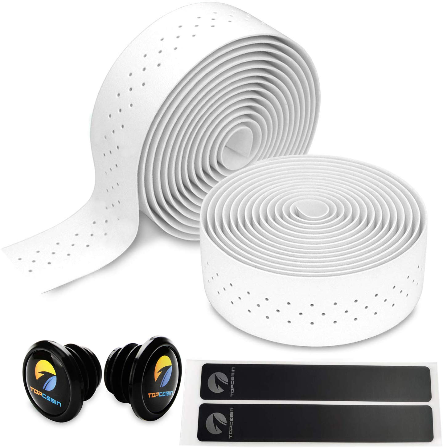 TOPCABIN 2 Rolls Bicycle Handlebar Tapes Camouflage Series Comfort GEL Road Bike Handlebar Tape Bike Bar Tape with Reflective Bar Plugs ((PU a pair) White)