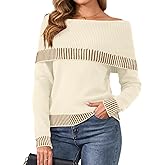 ZAFUL Women's Off The Shoulder Sweater Pullover Knit Cardigan Long Sleeve Loose Going Out Tops