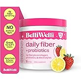 Belli Welli Fiber Supplement for Women&Men, Premium Daily Fiber Powder from Organic Acacia with Added Collagen, Electrolytes&Probiotics, No Bloat, Constipation&Gut Health Support (Strawberry Lemonade)