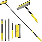 NEWE Window Cleaner Tool, 2-in-1 Squeegee with Sponge & Dual Side Blade Rubber, Window Washing Kit with Extension Pole for Gl