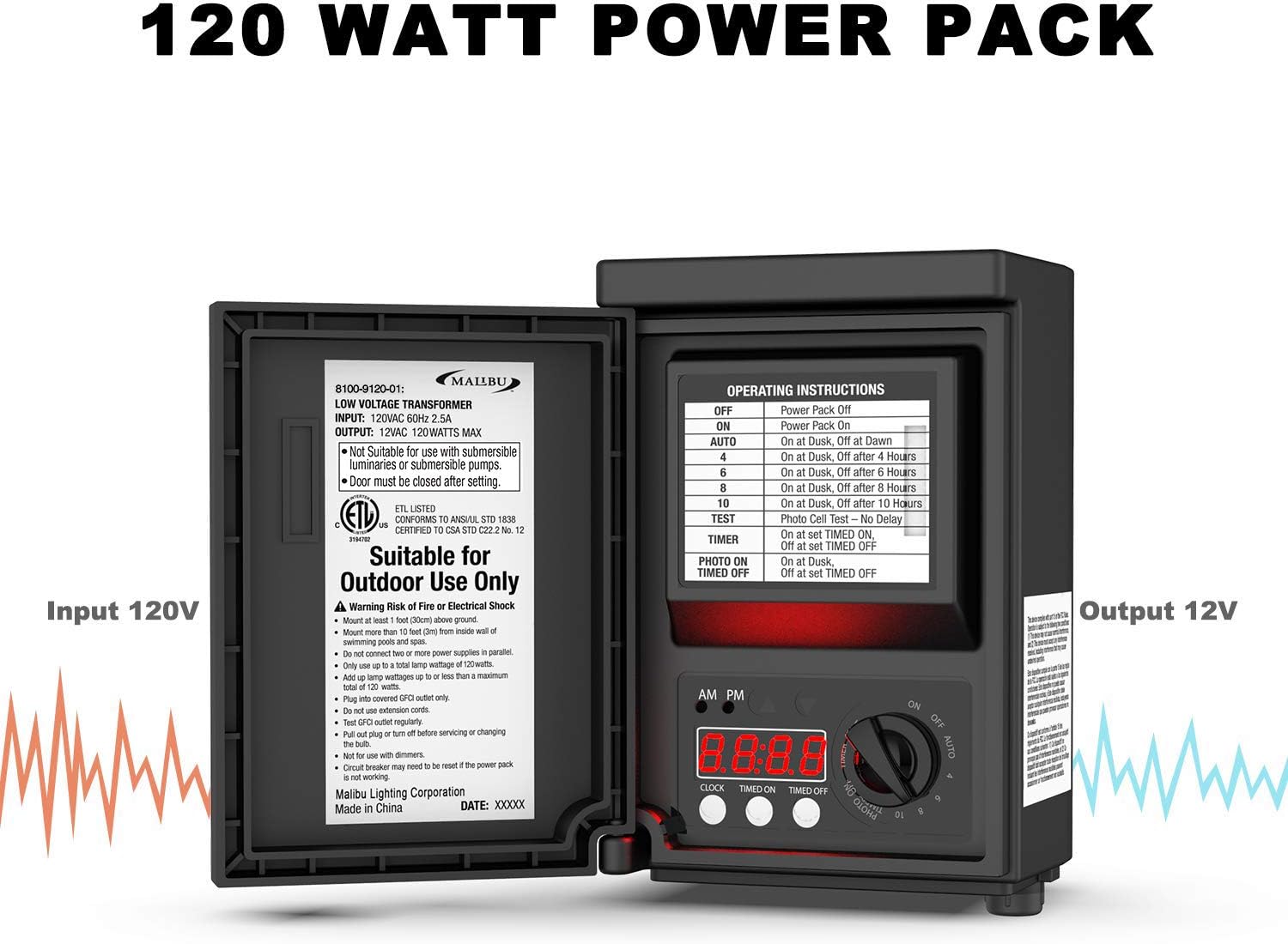 Malibu 120 Watt Power Pack with Sensor and Weather Shield for Low