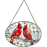Cardinal Stained Glass Window Hanging - 6.7" x 9.4" Cardinal Gift for Women, Sun Painted Glass Panel Catcher Ornament for Home Windows Decor Birds Lover Gifts