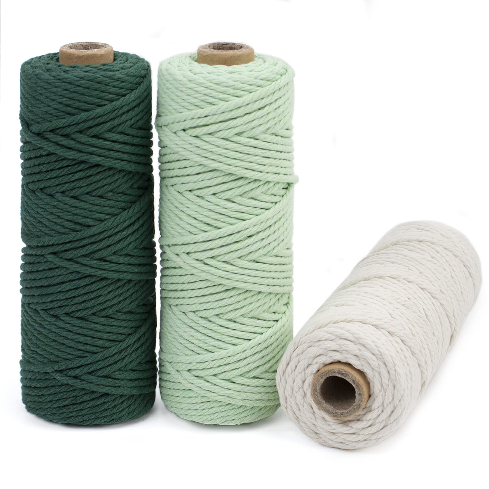 LEREATI Macrame Cord 3mm Set, 150m Thick Macrame Cotton Rope Yarn, 4 Strand Twisted Soft String for Crafts, Plant Hanger, Wall Hanging, Gift Wrapping, DIY, Home Decoration (3 Color G)