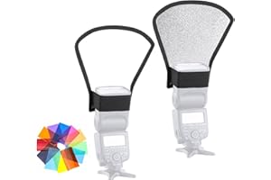 YOUTIN Camera Flash Diffuser Reflector [2-Pack], Silver/White 2-Sides Bend Bounce Flash Reflector Kit with Elastic Strap for Canon, Nikon, Sony, Godox Camera Flash