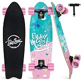 BELEEV Cruiser Skateboards for Beginners, 27 x 8 inch Complete Skateboard for Kids Teens Adults, 7 Ply Canadian Maple Double Kick Deck Concave Skateboard with Skate T-Tool
