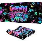 SparkLia Gaming Mouse Pad, X-Large Waterproof Blacklight Colorful Splatter Art Game Controller Non-Slip Rubber Base Mousemat,