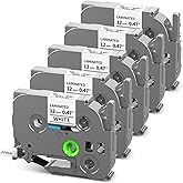 TZe-231 Label Maker Tape Replace for Brother 12mm 0.47 Laminated White 1/2" | P Touch Label Tape 12mm x 8m TZ Tape TZe231 for Brother PT-D210 PT-D220 H110 H103W 1280 D400 D610BT, Black on White, 5-Pack