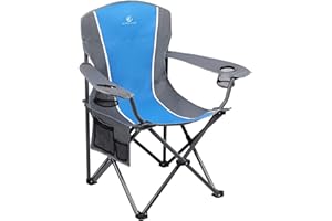 ALPHA CAMP Oversized Camping Folding Chair Heavy Duty Steel Frame Support 350 LBS Collapsible Padded Arm Chair with Cup Holder Quad Lumbar Back Chair Portable for Outdoor/Indoor