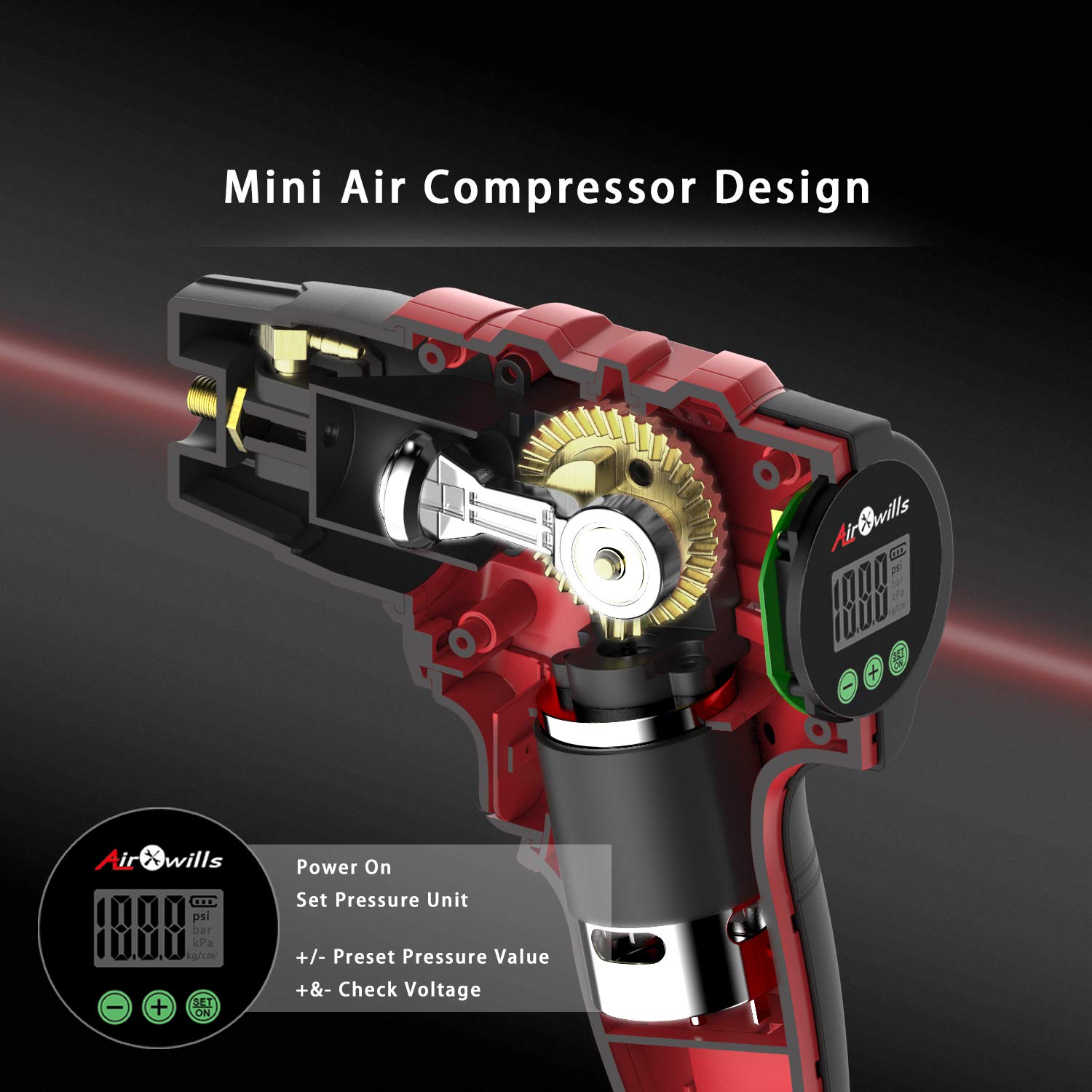 AirXwills Tire Inflator Air Compressor Pump with Digital Gauge 120 Psi