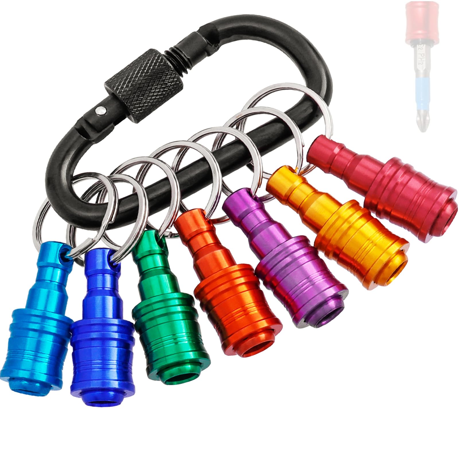 7Pcs Keychain Drill Screwdriver Bit Holder 1/4 Inch Hex Shank Drill Bit Holder Keychain Portable Aluminum Alloy Extension Bar Drill Screw Adapter for Nut Driver, Screwdriver & Drill Bits