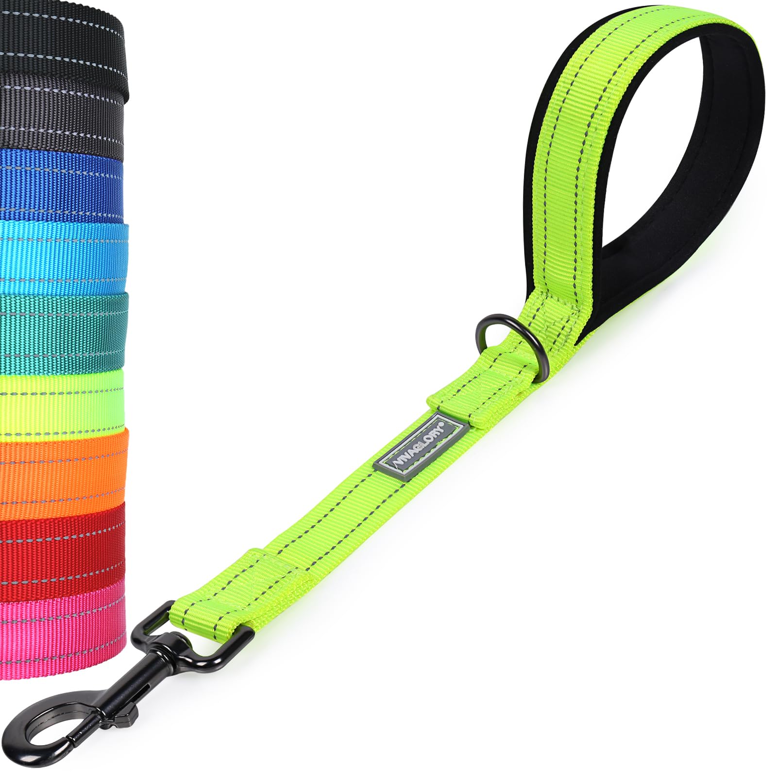 VIVAGLORY Short Dog Lead Closerok Traffic Leash for Dog with Soft Padded Handle for Training & Walking, 46cm, Bright Yellow