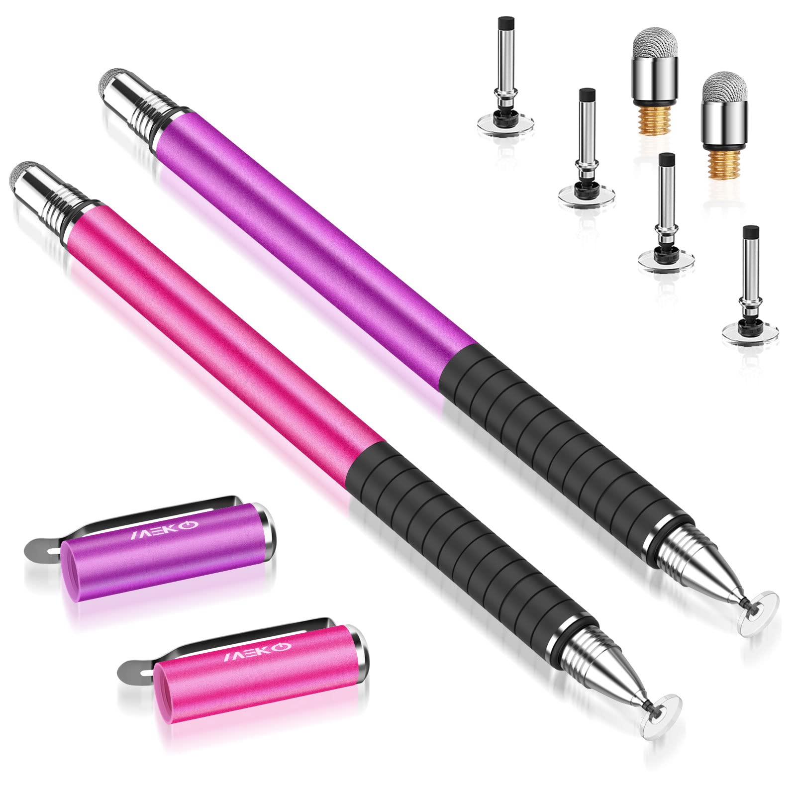 Photo 1 of MEKO Stylus Pens for Touch Screens, 2 in 1 Universal Disc Stylus Pens for iPhone, iPad and All Capacitive Cell Phones, Tablets, Laptops Bundle with 6 Replacement Tips - (2 Pcs, Pink/Purple)