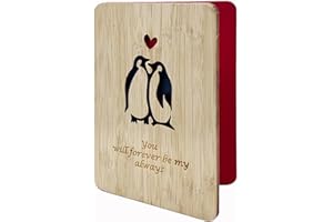 Della Stella I Love You Wooden Greeting Card,Handmade Romantic Penguin Gift Card for Wedding,Birthday,Anniversary, Valentine's Day