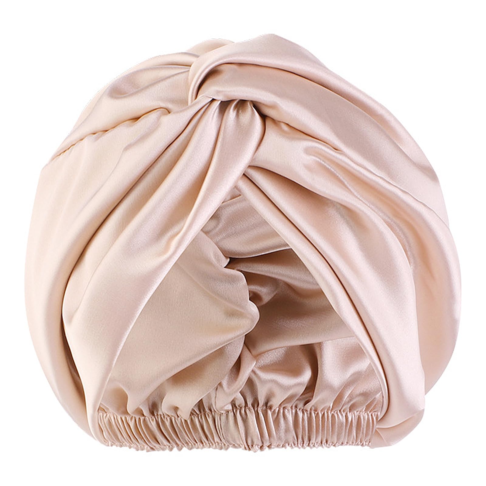 50% Pure Mulberry Silk Sleep Cap for Women Hair Care,Double Layer Natural Silk Bonnet Shower Cap Hair Wrap for Sleeping,Soft Silk Hair Wrap Elastic Stay on Head,Adjustable Silk Bonnet (Light khaki)