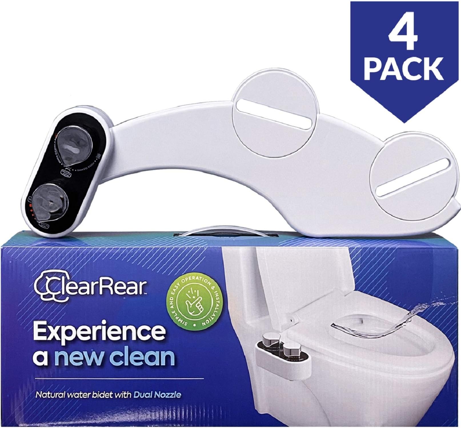 Clear Rear - The Buttler Bidet Toilet Attachment (4-Pack) Easy Setup Non-Electric Mechanical Bidet Sprayer, Self-Cleaning Nozzle & Adjustable Pressure