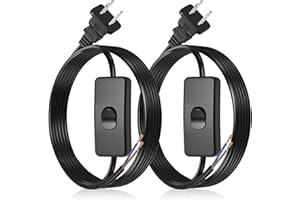 KOFFMON 2-Pack 6FT Lamp Power Cord with On/Off Switch and Wall Plug, Light Cord with Stripped Wire End for Hardwiring – Replacement Cord for Table Lamps, Floor Lamps, DIY Lighting Projects (Black)