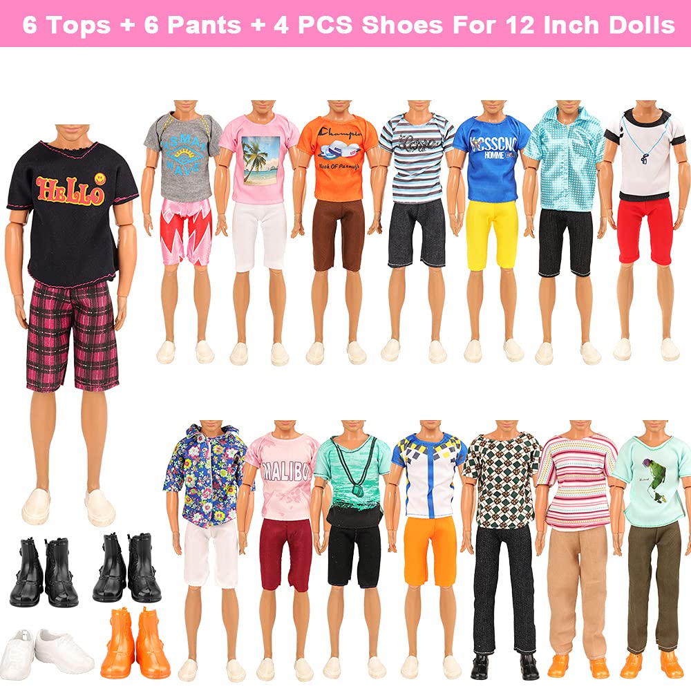 Miunana Lot 22 pcs Random Doll Clothes and Shoes Set for 11.5 inch Doll, Includ 3 PCS Boy Clothes + 5 Girl Clothes + 2 Girl Fashion Skirts + 2 Pairs for Boy Shoes + 10 Pairs of Girl Doll Shoes