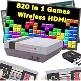 Retro Game Console, Wireless Video Game Console with Built-in 820 Games, AV and HDMI Output, Dual 2.4GHz Wireless Controllers, Plug and Play Video Game System.