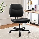 CLATINA Armless Home Office Chair, Small PU Leather Ergonomic Low Back Desk Chair with Lumbar Support and Wheels, Adjustable Height 360° Swivel Rolling Computer Task Chair, Black