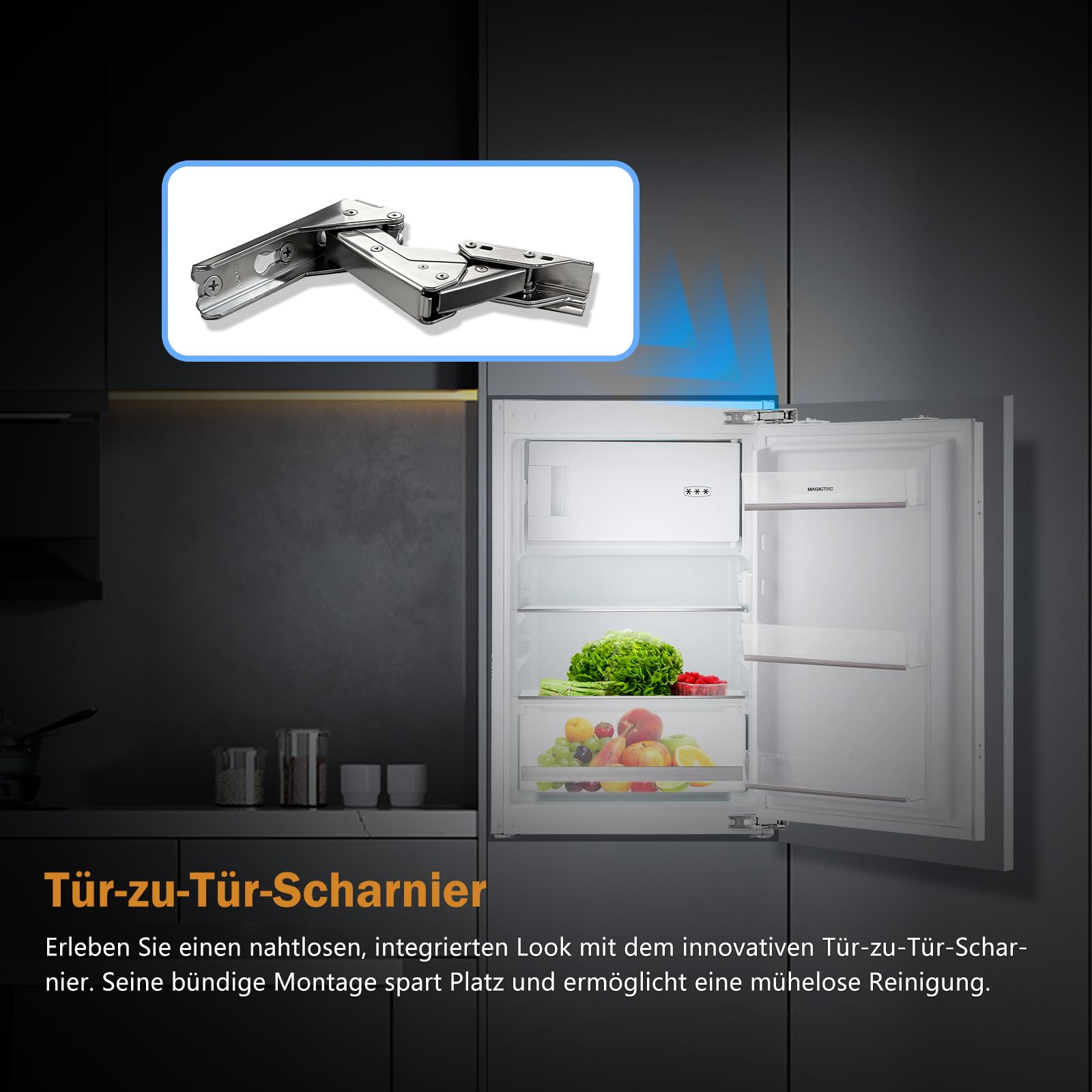 Einbaukühlschrank mit gefrierfach 88cm Einbau kühlschrank 118 L | ( 16L Gefrierfach + 102L Kühlschrank ) | Energieeffizient | Leise | 2 hat,1 schubladen | Einfach zu reinigen | Wechselbaren Türsc 7