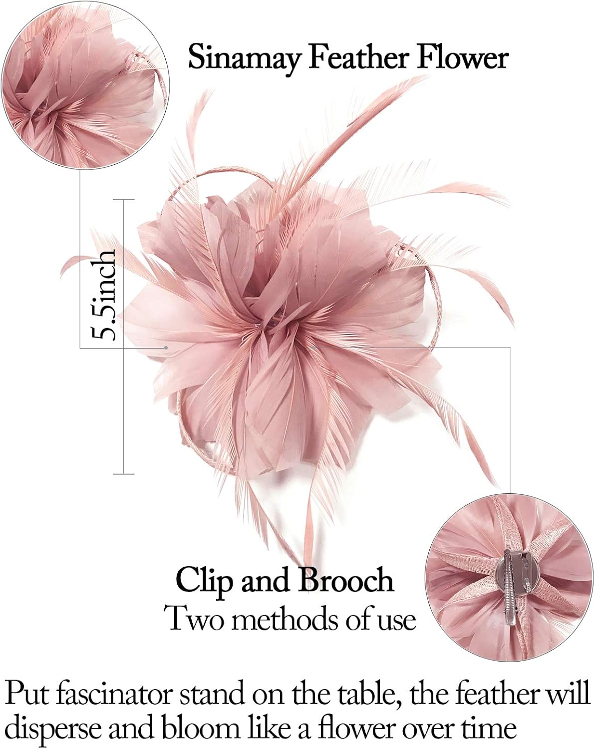 Z&X Women's Sinamay Fascinator Headband Clip Mesh Flower Feather Cocktail Pillbox Hat, D- Nude Pink, One Size - Image 5