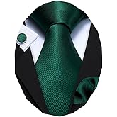 Barry.Wang Plain Men Silk Ties Extra Long Stain Necktie for Wedding Business Handkerchief Cufflinks Set Solid Colors