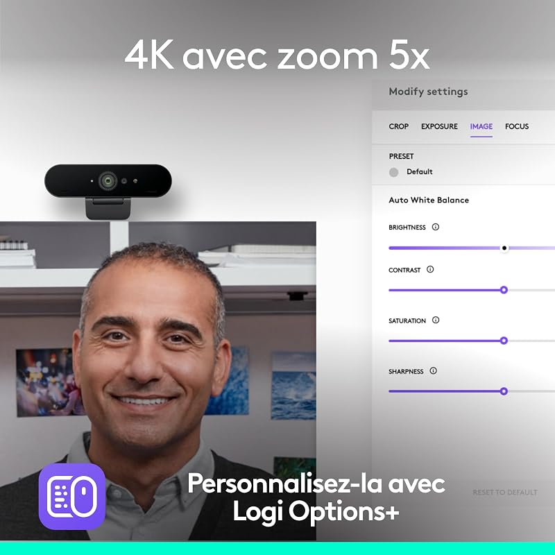 Brio 4K webcam, appels vidéo, micro anti-parasite
