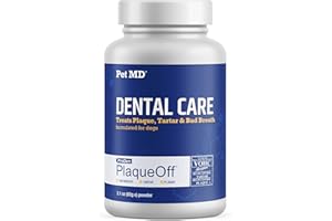 Pet MD Proden PlaqueOff Dog Teeth Cleaning Dental Care Powder - Oral Care Supplement for Dogs - Reduce Bad Breath, Tartar, & Plaque - 60g