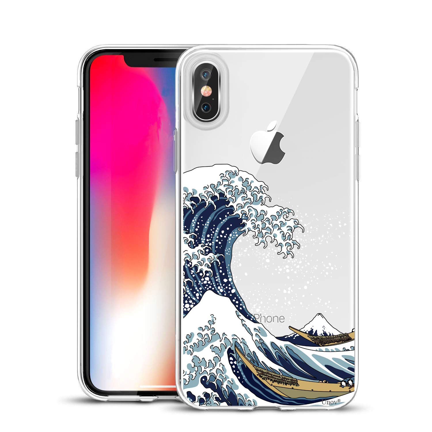 Unov Case Compatible with iPhone Xs iPhone X Case Clear with Pattern Slim Protective Soft TPU Bumper Embossed Design Shock Absorption 5.8 Inch (Great Wave) — image 1