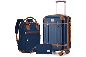 LARVENDER Luggage Sets 3 Piece Expandable Carry on Luggage 22x14x9 Airline Approved Hardshell Suitcase with Wheels TSA Lock, Lightweight Suitcase Set for Women with Travel Backpack, Navy Blue