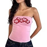 Women Y2k Tube Top Strapless Floral Print Bandeau Top Summer Aesthetic Sleveeless Tanks Going Out Tops