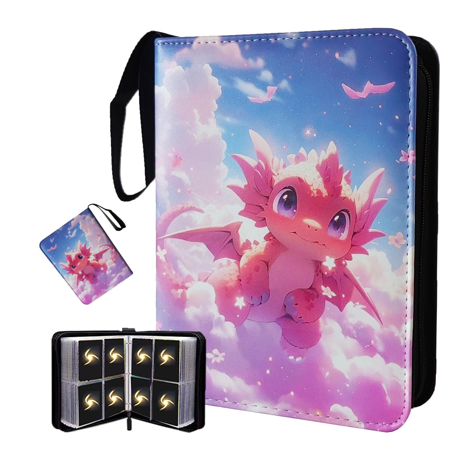 Photo 1 of Cute Dragon Card Binder 4 Pocket, 3-Ring Zipper 400 Pockets Card Holder Album with 50 Removable Sleeves, Card Book Binder for Trading Cards, Game Sport Cards