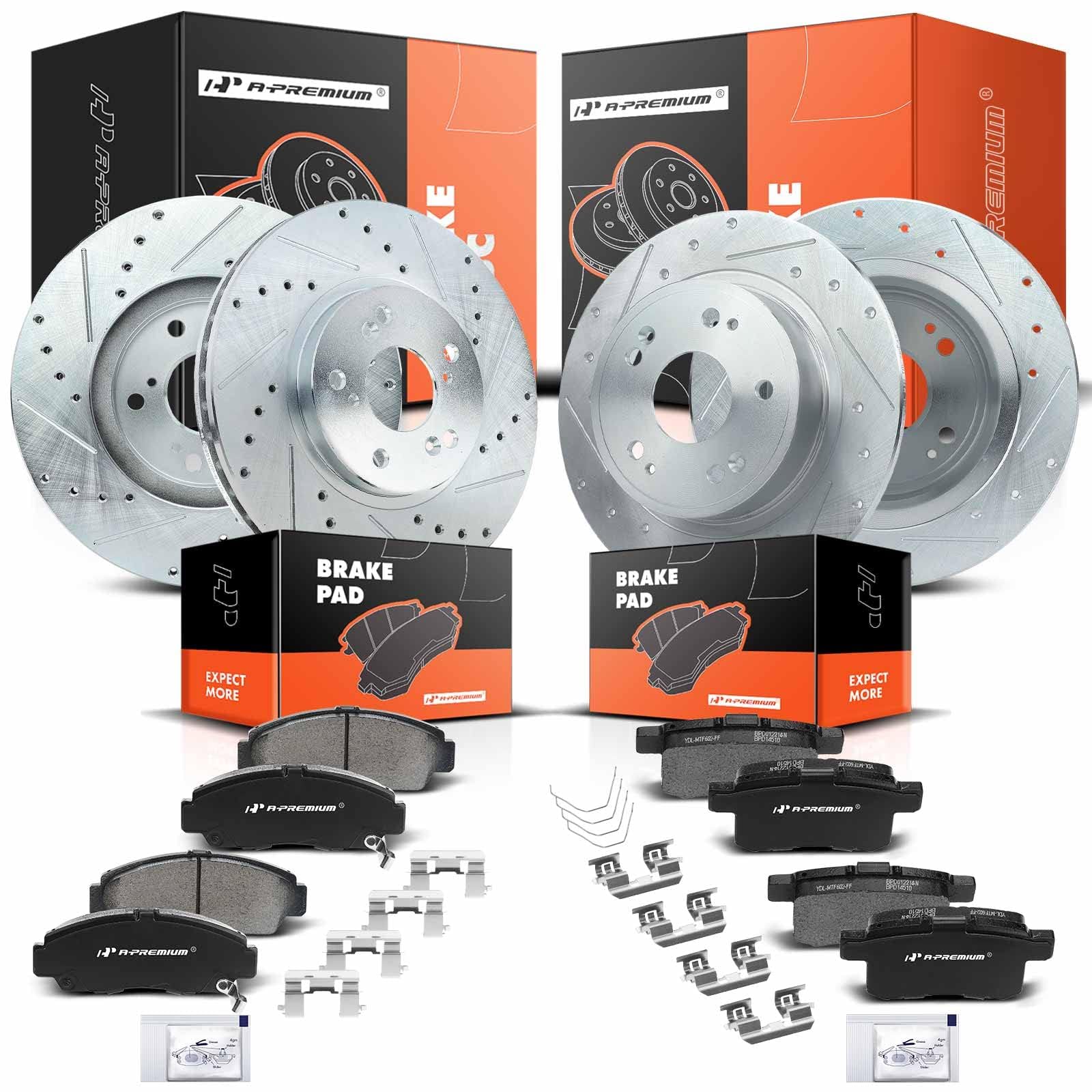Photo 1 of A-Premium Front and Rear Drilled and Slotted Disc Brake Rotors + Ceramic Pads Kit Compatible with Select Honda and Acura Models - Accord 2008-2011, TSX 2009-2010, Rear Disc Models, 12-PC Set