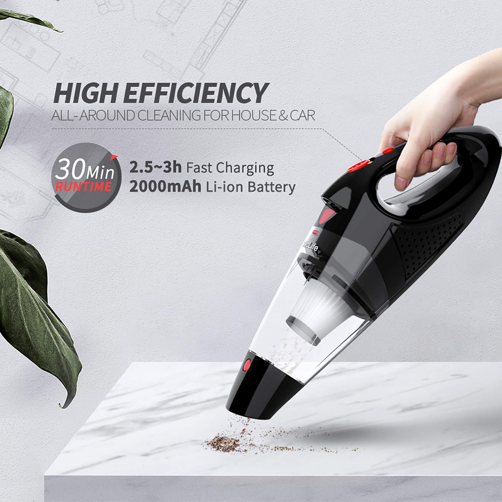 VacLife Handheld Vacuum Cordless, Hand Vacuum Cordless with High Power, Portable Vacuum Cleaner Powered by Li-ion Battery Rechargeable Quick Charge Tech, for Home and Car Cleaning, Black & Red